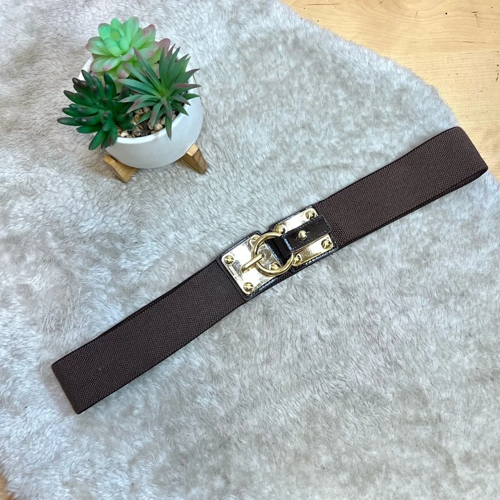 Michael Kors | Brown Elastic Belt with Brass Hardware Size M/L